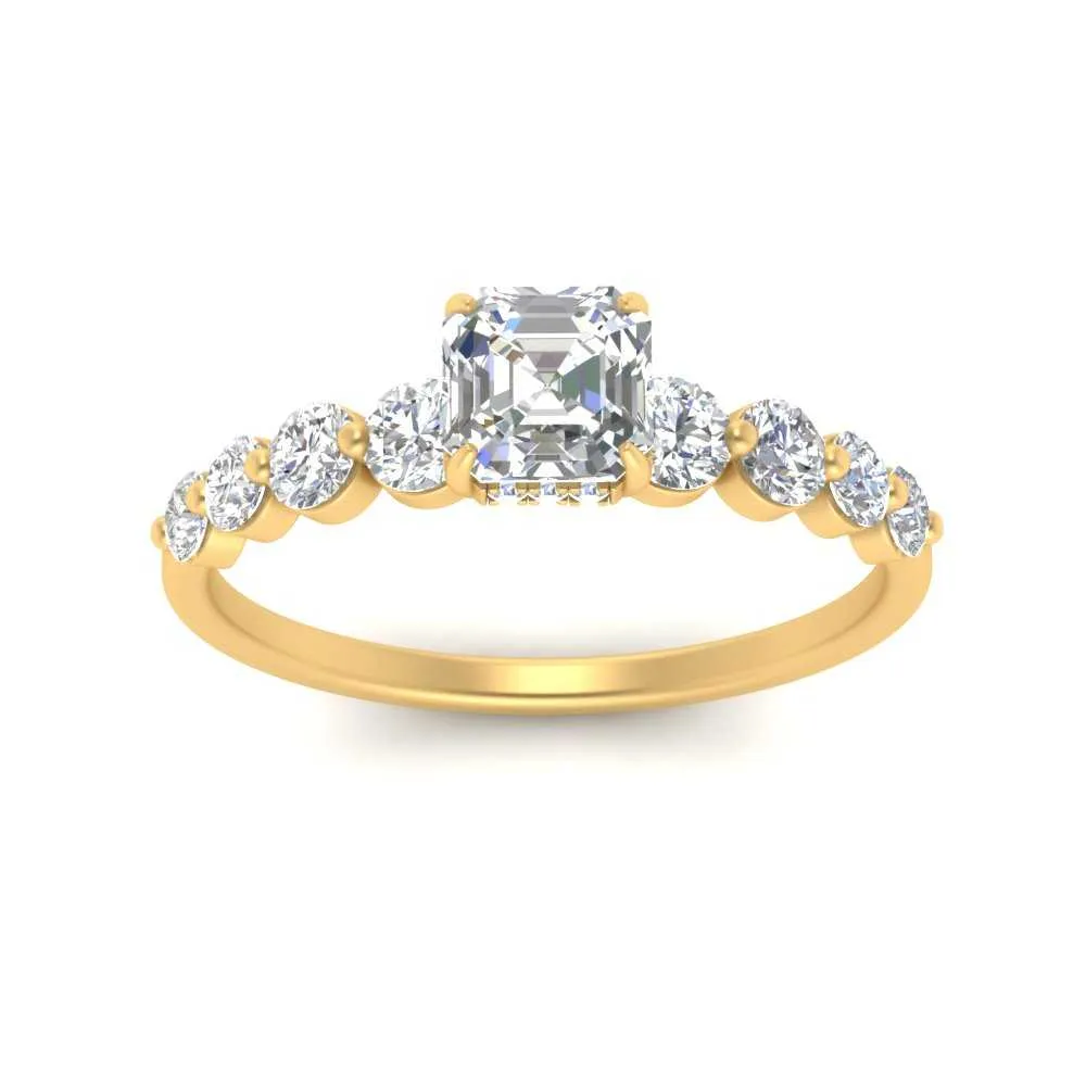 0.50 To 5 Carat Graduated Common Prong Lab Diamond Petite Engagement Ring 14K Gold