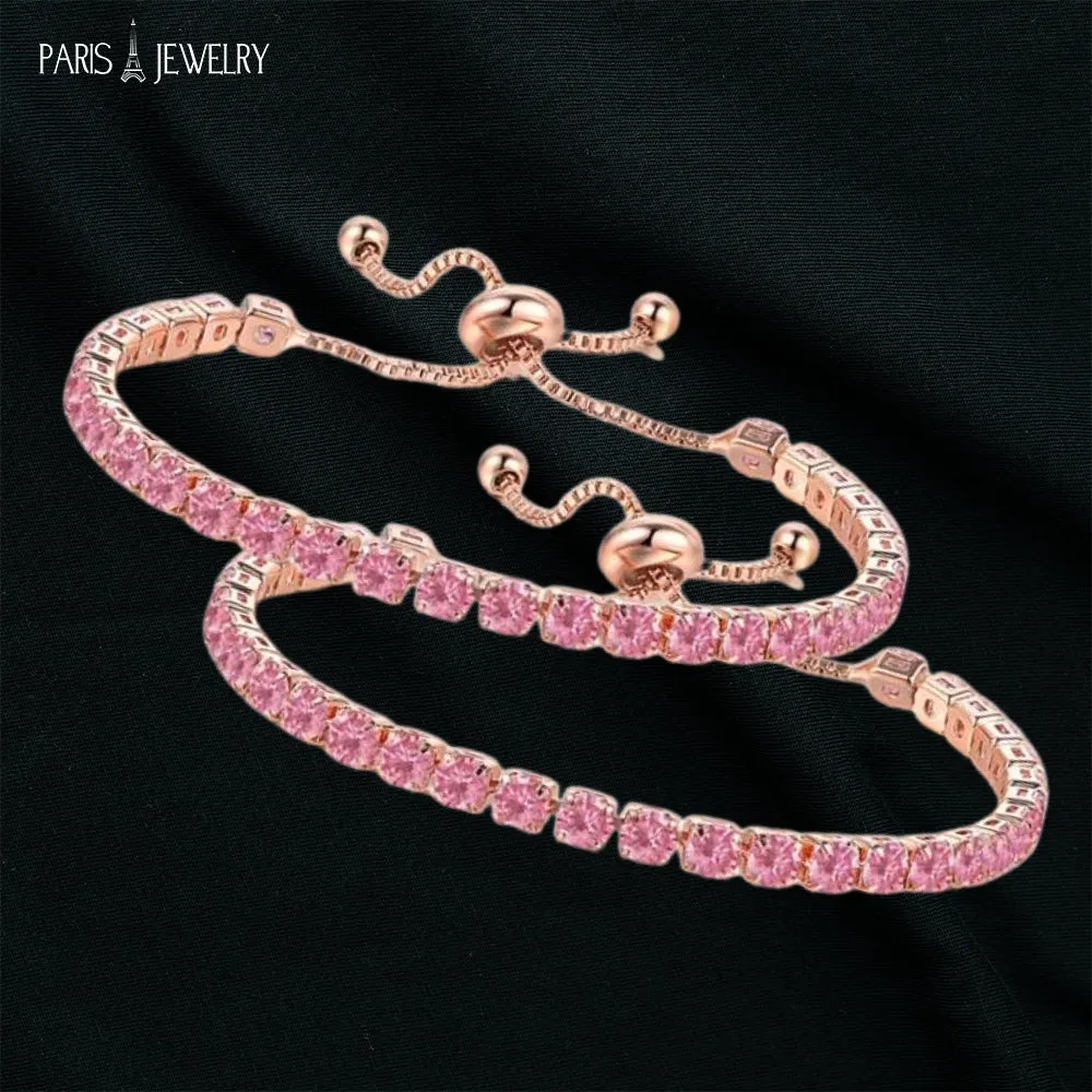 10k Rose Gold 6 Cttw Created Pink Sapphire CZ Round Adjustable Tennis Plated Bracelet