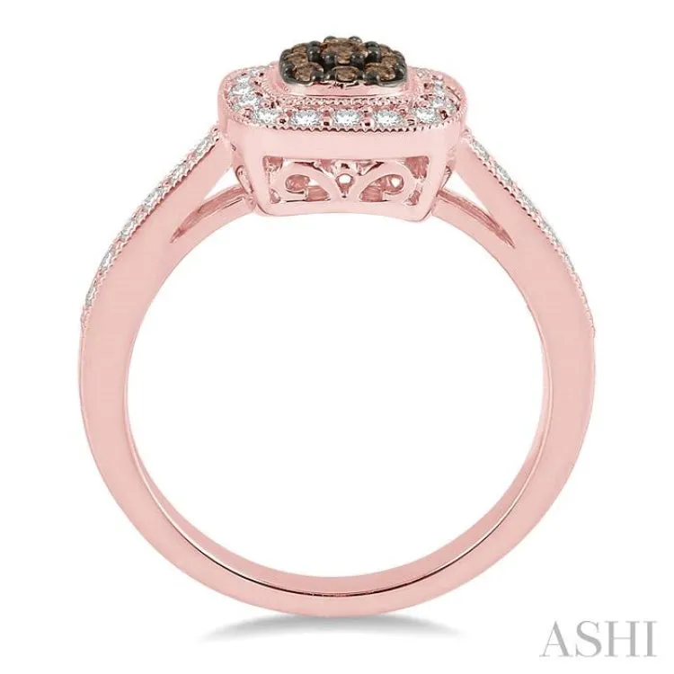 1/2 Ctw Round Cut White and Champagne Brown Diamond Fashion Ring in 14K Rose Gold