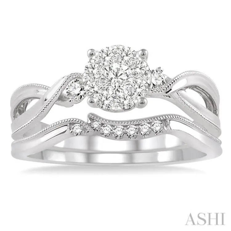 1/3 Ctw Diamond Lovebright Wedding Set with 1/3 Ctw Round Cut Engagement Ring and 1/20 Ctw Wedding Band in 14K White Gold