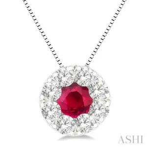 1/3 ctw Round Cut and 3.8MM Ruby Cut Lovebright Diamond Precious Pendant With Chain in 14K White Gold