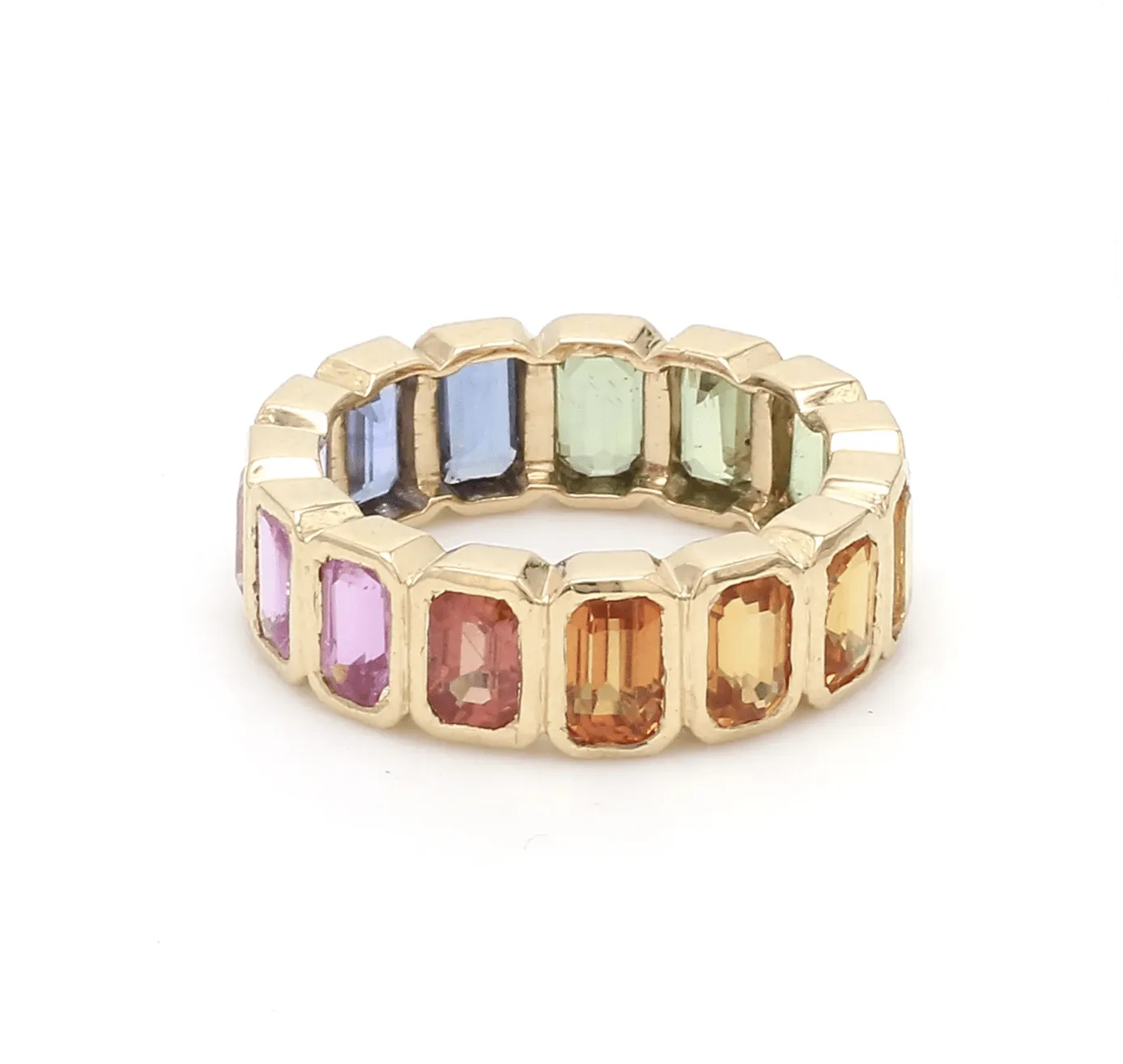 14K & 18K Gold Rainbow Eternity Ring, Bezel Set