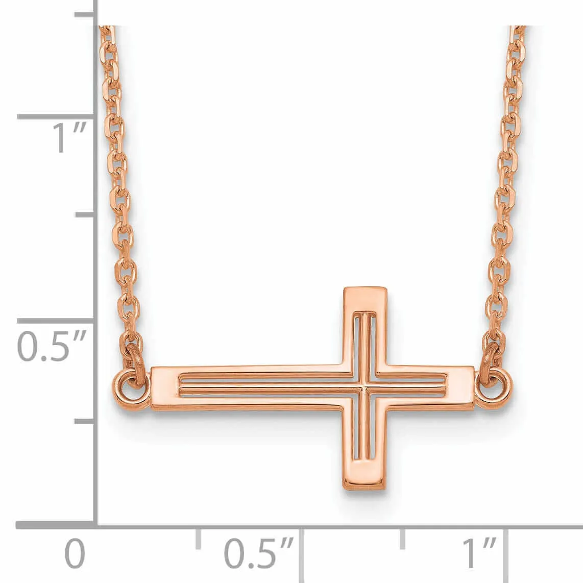 14k Rose Gold Polished Finish Sideway Cross Cut Out Design Pendant in a 19-Inch Cable Chain Necklace Set