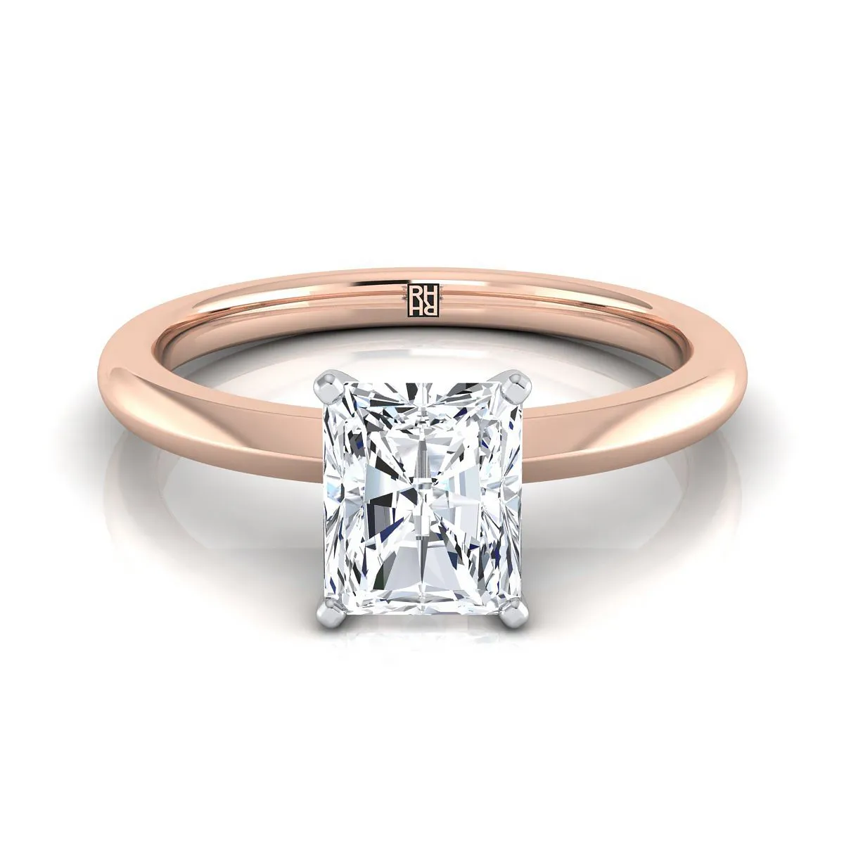 14K Rose Gold Radiant Cut Center  Petite Knife Edge Solitaire Engagement Ring