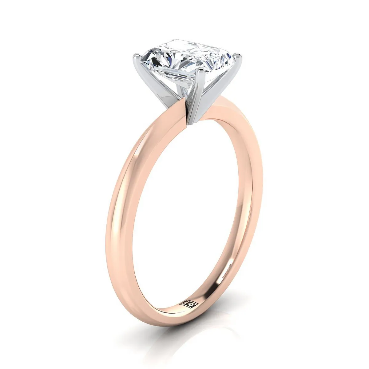 14K Rose Gold Radiant Cut Center  Petite Knife Edge Solitaire Engagement Ring