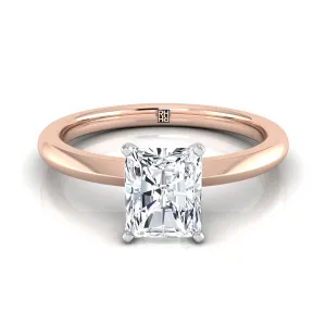 14K Rose Gold Radiant Cut Center  Petite Knife Edge Solitaire Engagement Ring