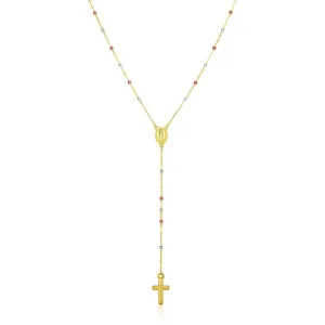 14k Tri Color Gold Lariat Rosary Necklace