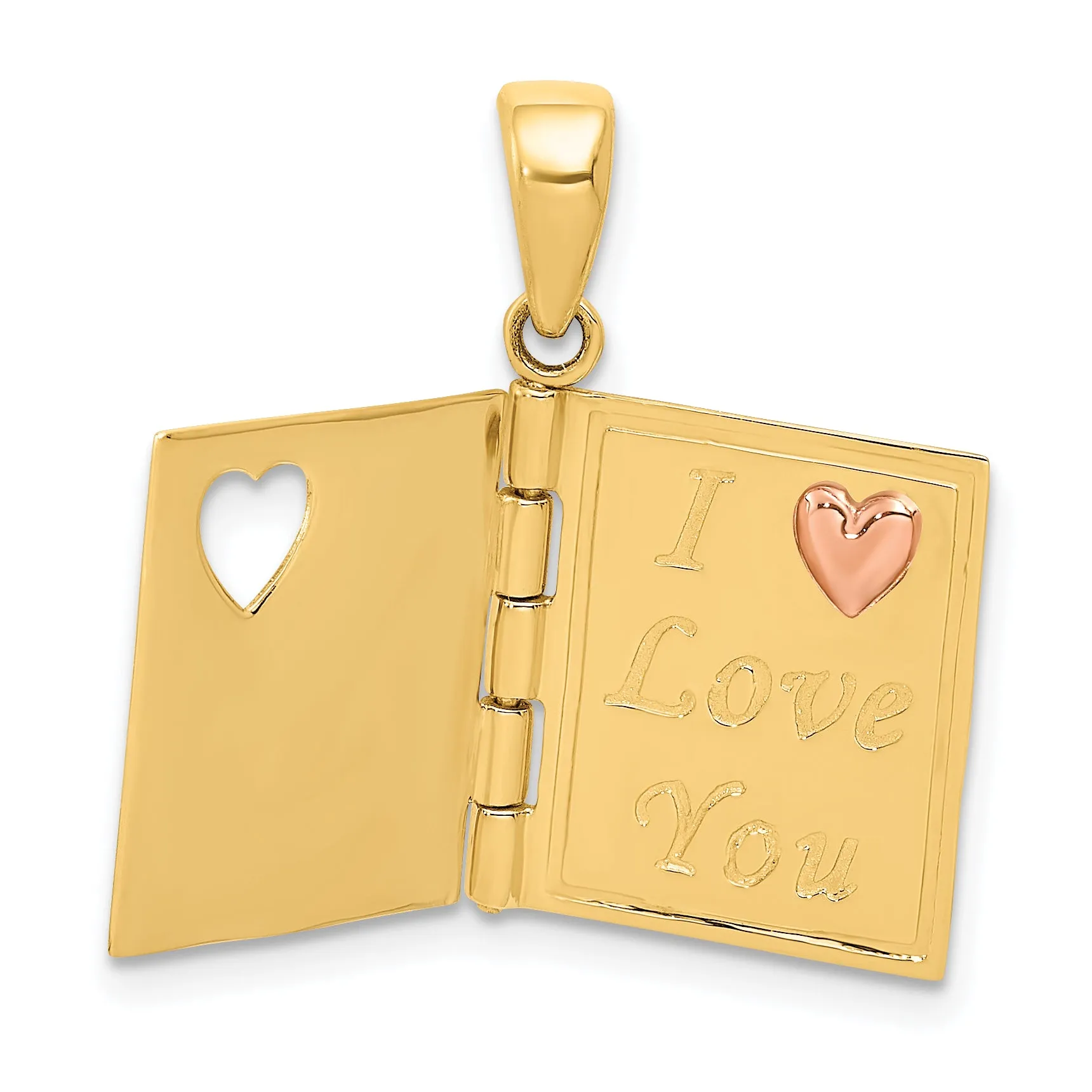 14K Two Tone Gold 3D Enameled Moveable SWEETHEART Book Pendant