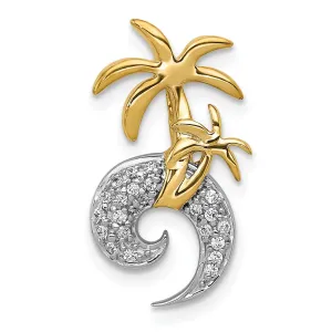 14k Two Tone Gold with Diamonds Concave Shape  Double Palm Tree on Wave Design Chain Slide Pendant will not fit omega