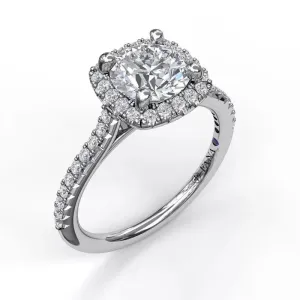 14K White Gold Cushion Halo Engagement Ring