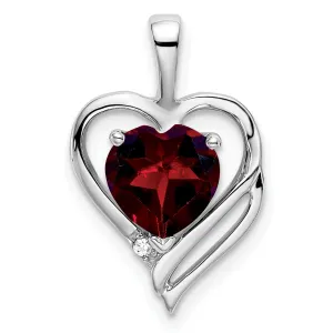 14k White Gold Garnet and Diamond Heart Design Pendant