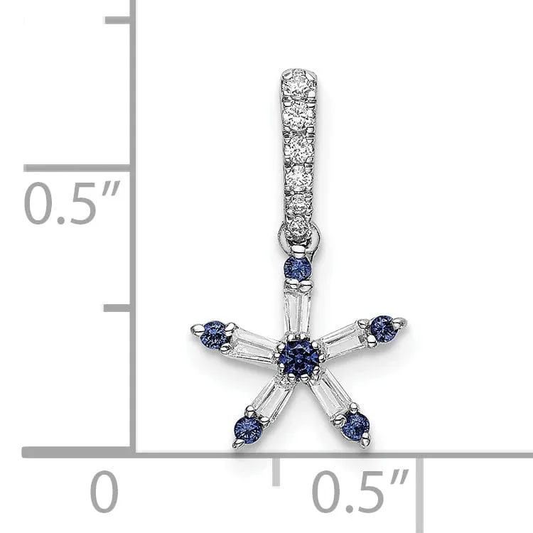 14k White Gold Open Back Polished Finish Blue Sapphire and Diamond Star Charm Pendant