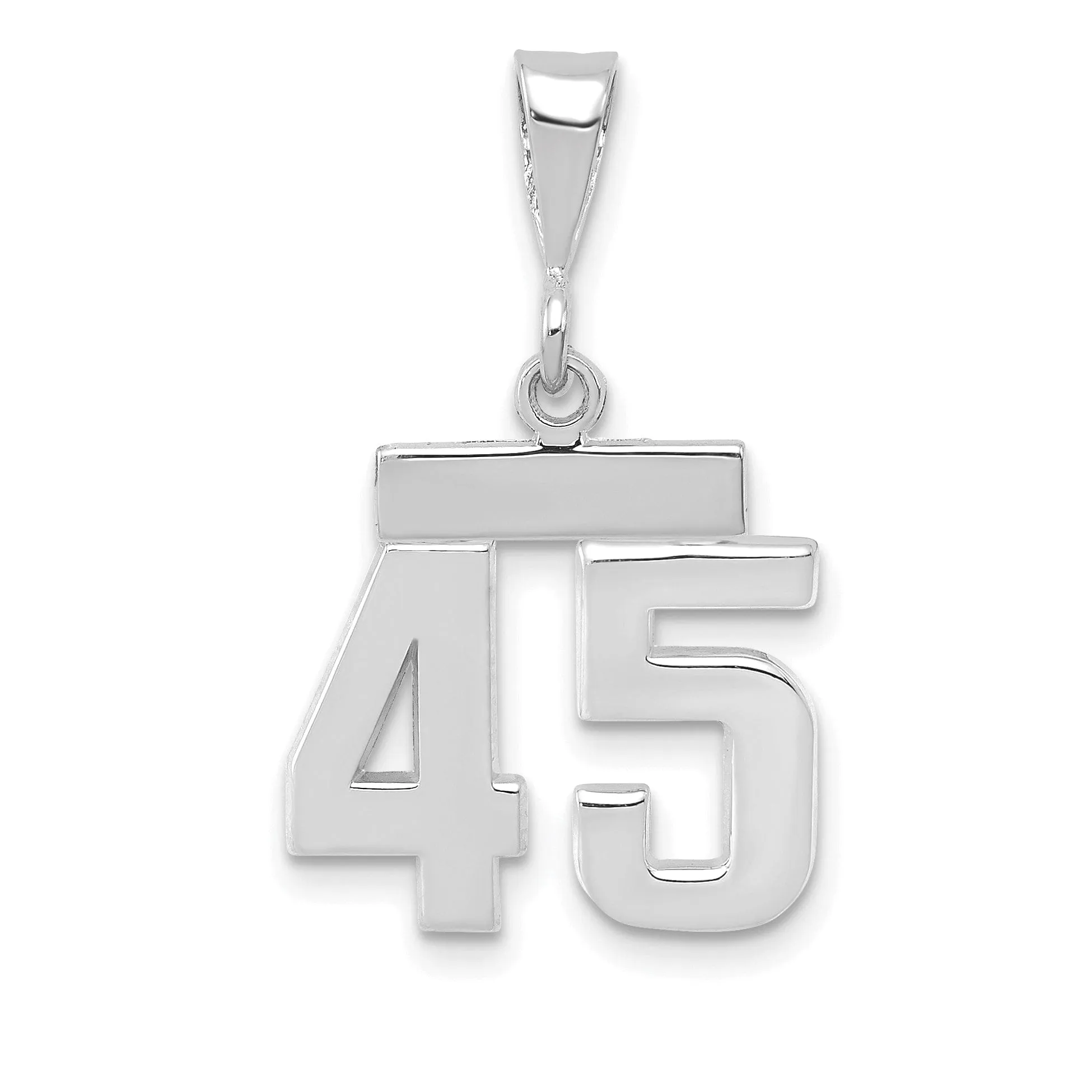 14k White Gold Polished Finish Small Size Number 45 Charm Pendant