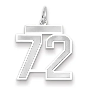 14k White Gold Satin Brush Finish Medium Size Number 72 Charm Pendant