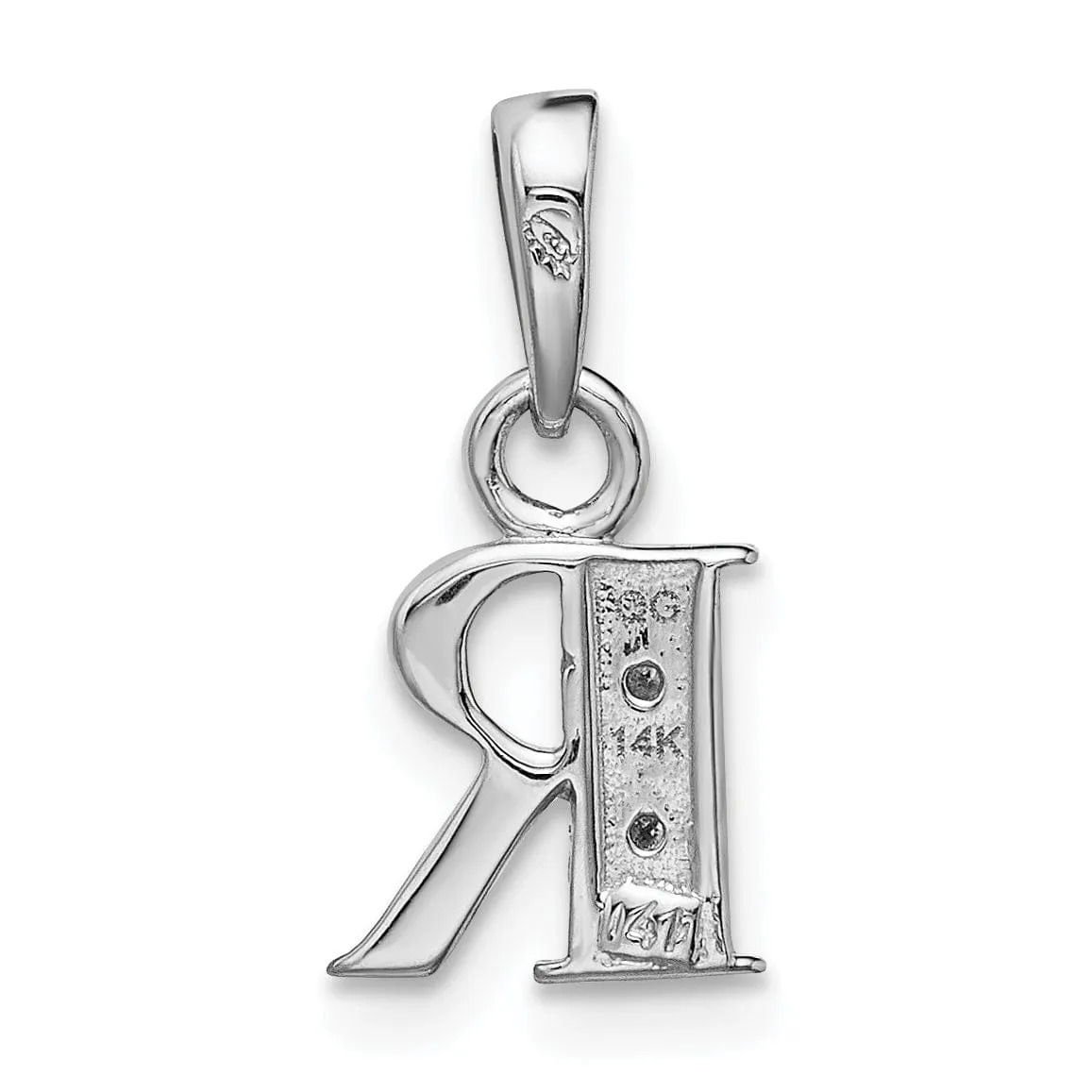 14K White Gold Small 0.01CT Diamond Letter R Initial Block Pendant