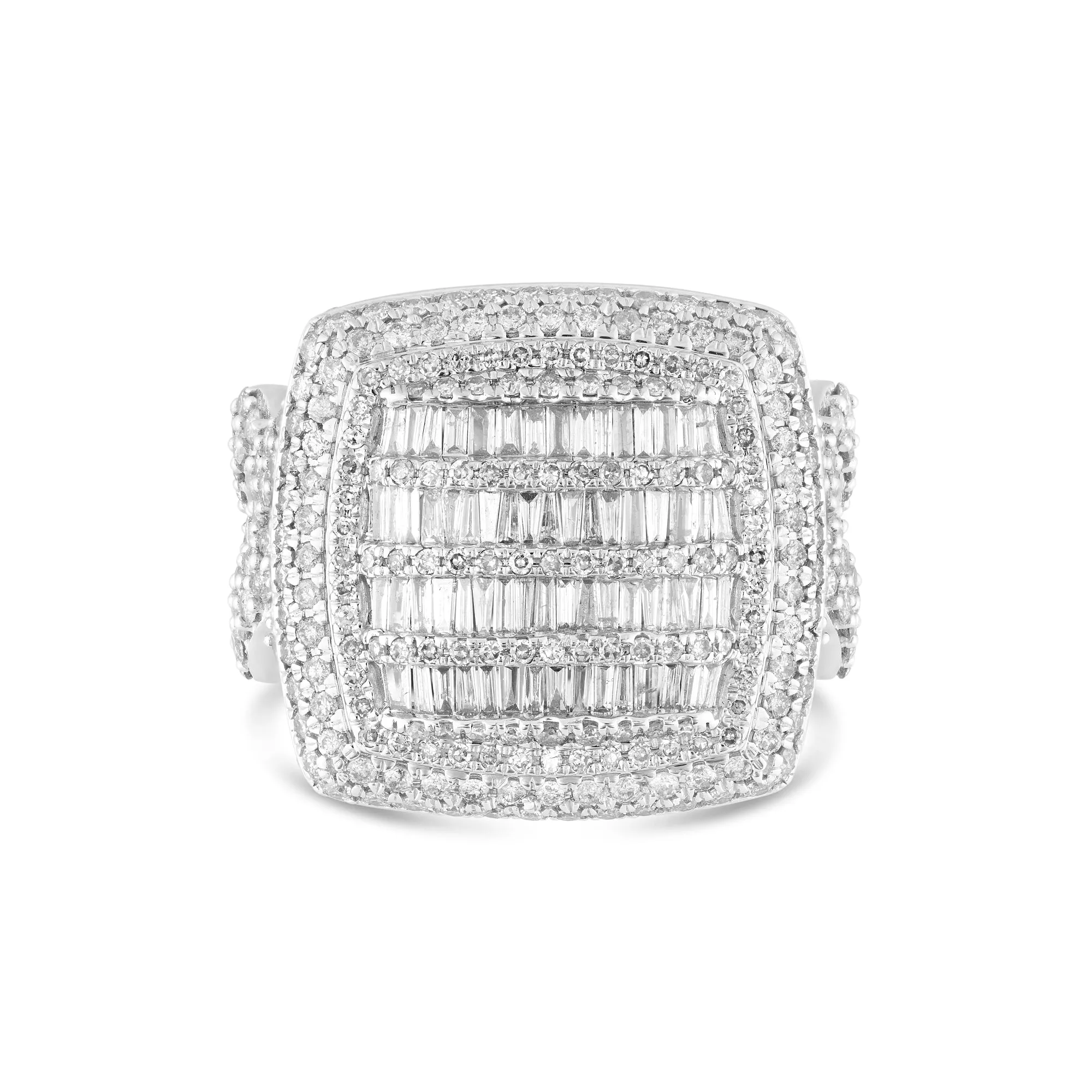 14k White Gold Square Top & Cuban Band Diamond Statement Ring