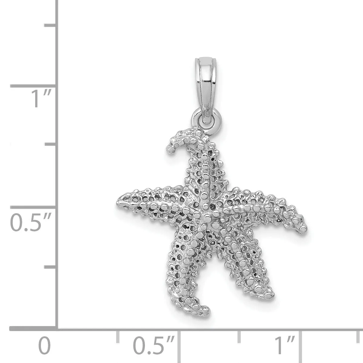 14k White Gold Textured Polished Finish Solid Open-Backed Starfish Charm Pendant