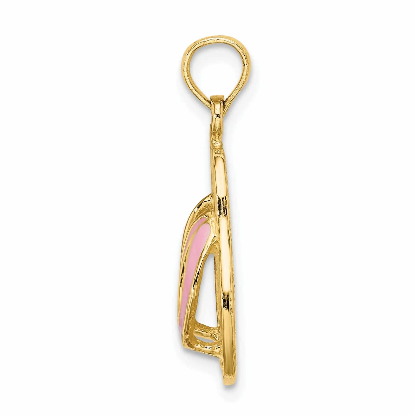 14k  Yellow Gold 3-Dimensional Polished Pink Color Enamel Finish Double Flip-Flop Sandal Charm Pendant