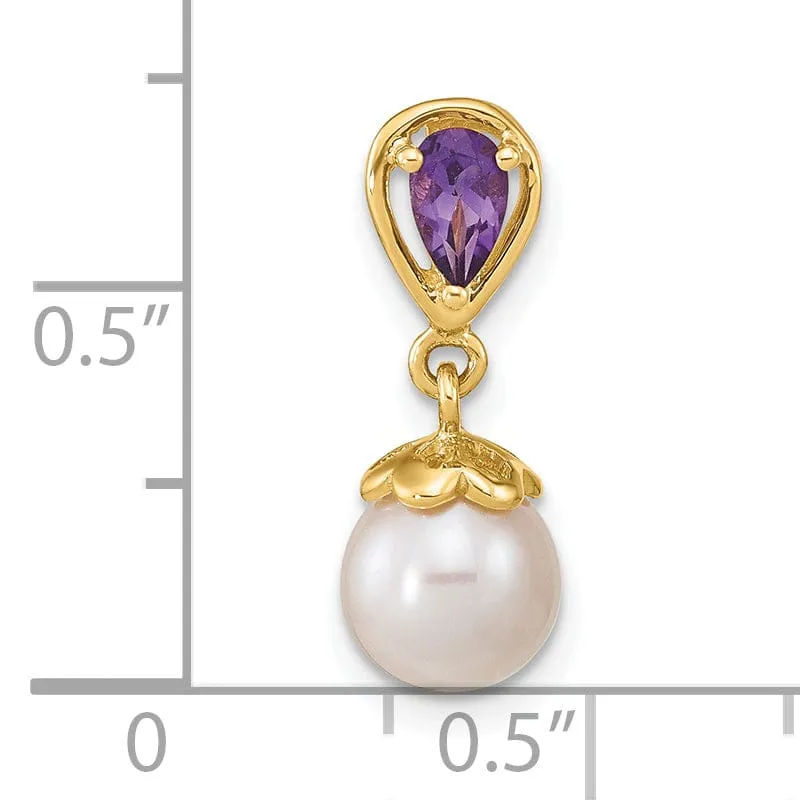 14K Yellow Gold Amethyst Pearl Designer Pendant