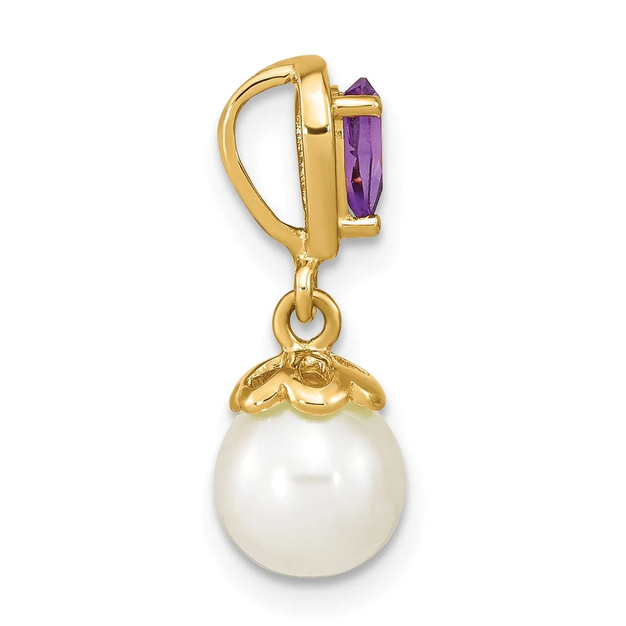 14K Yellow Gold Amethyst Pearl Designer Pendant