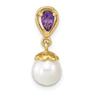 14K Yellow Gold Amethyst Pearl Designer Pendant