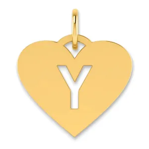 14k Yellow Gold Heart Cut-Out Letter Y Initial Pendant