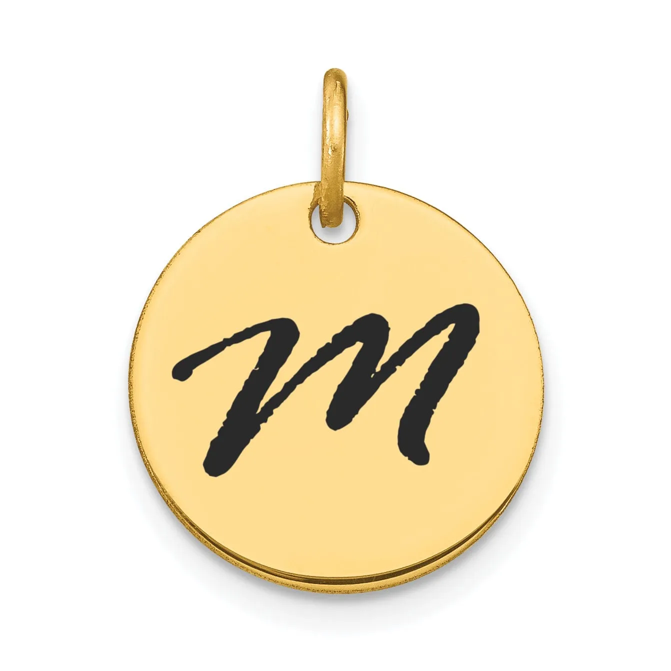 14k Yellow Gold Polished Black Epoxy Finish Letter M Initial Disk Shape Charm Pendant