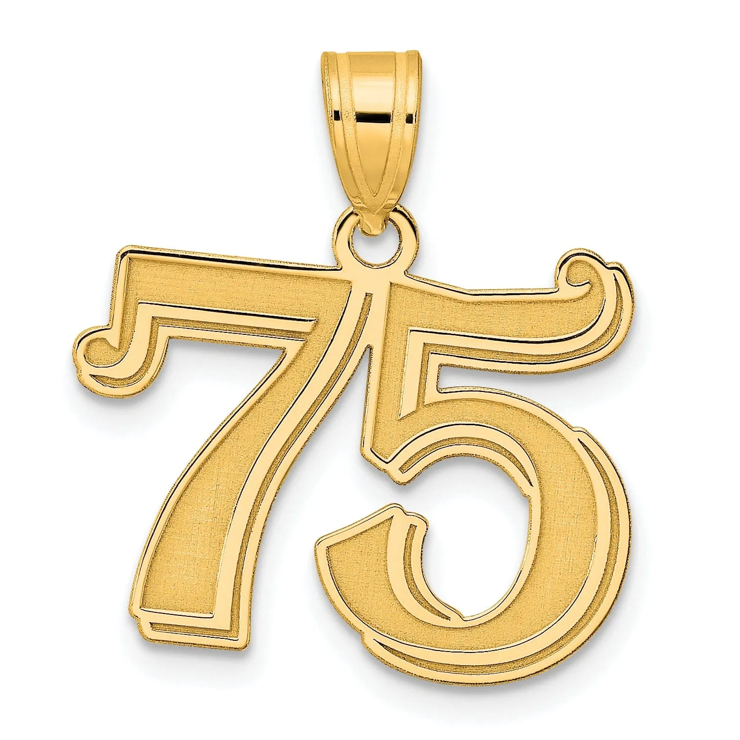 14k Yellow Gold Polished Etched Finish Number 75 Charm Pendant