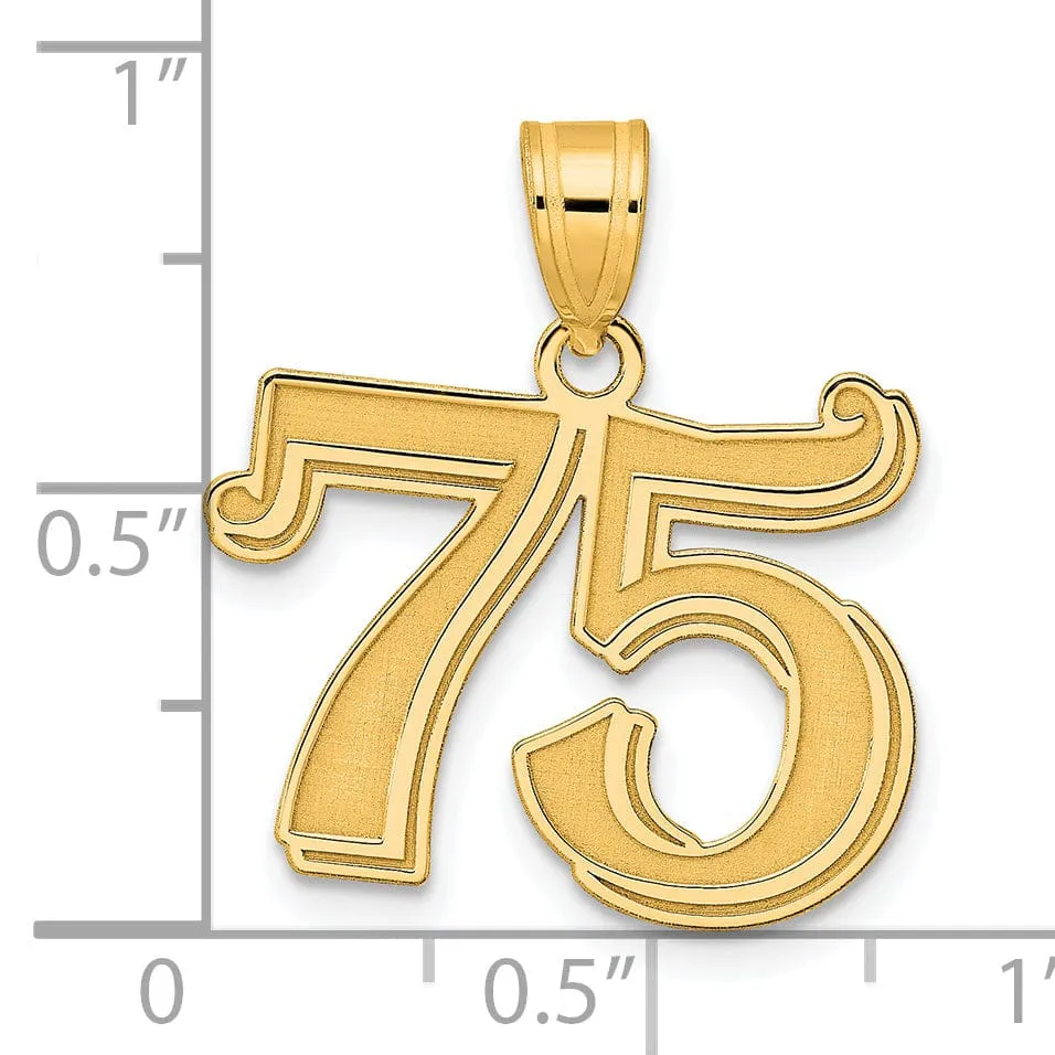 14k Yellow Gold Polished Etched Finish Number 75 Charm Pendant