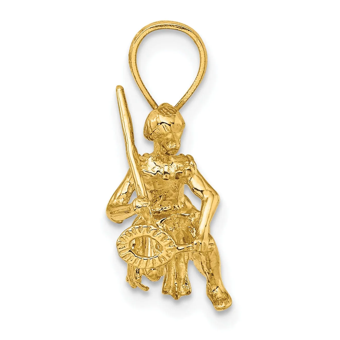 14K Yellow Gold Polished Finish 3-Dimensional Island Warrior Dance Charm Pendant