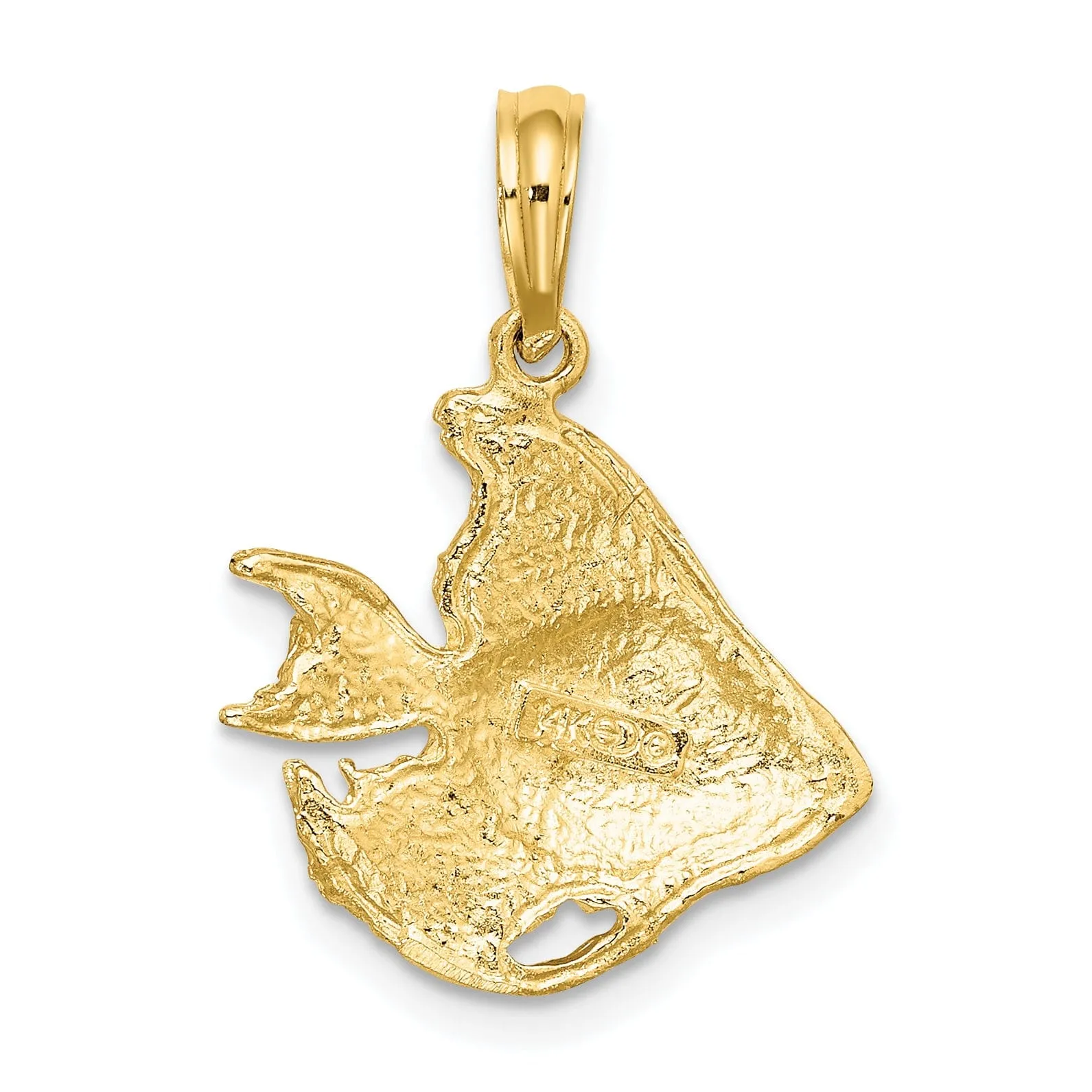 14K Yellow Gold Polished Finish Textured Fish Design Charm Pendant