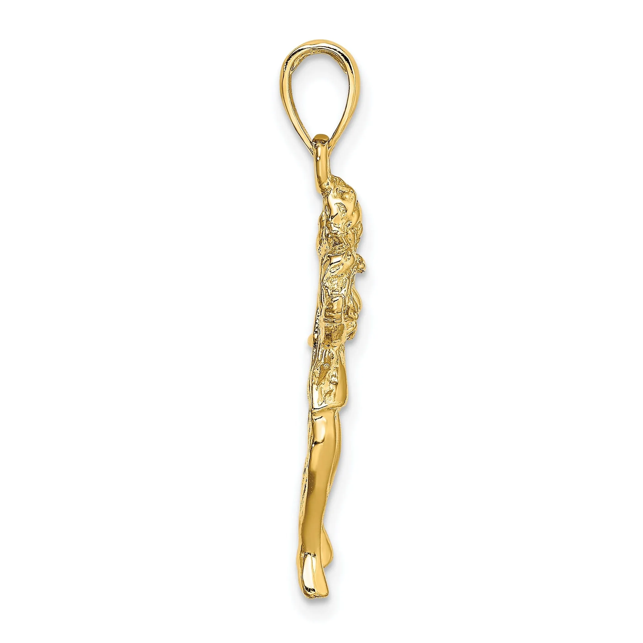 14k Yellow Gold Polished Texture Finish Large Size3-D Virgo Zodiac Charm Pendant