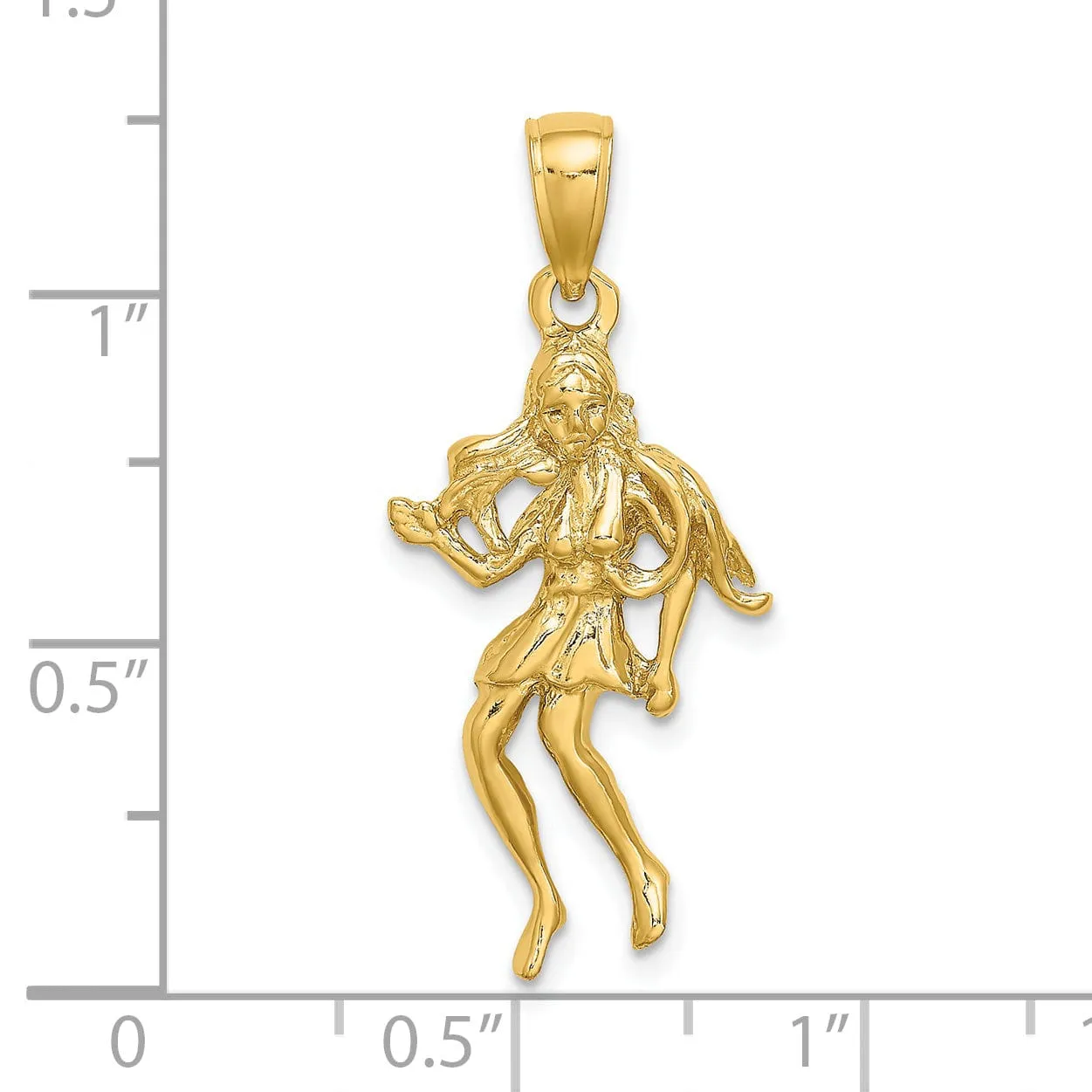 14k Yellow Gold Polished Texture Finish Large Size3-D Virgo Zodiac Charm Pendant