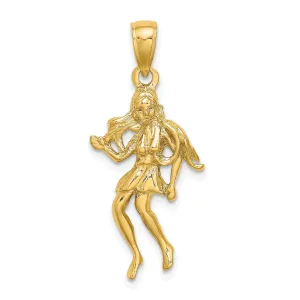 14k Yellow Gold Polished Texture Finish Large Size3-D Virgo Zodiac Charm Pendant