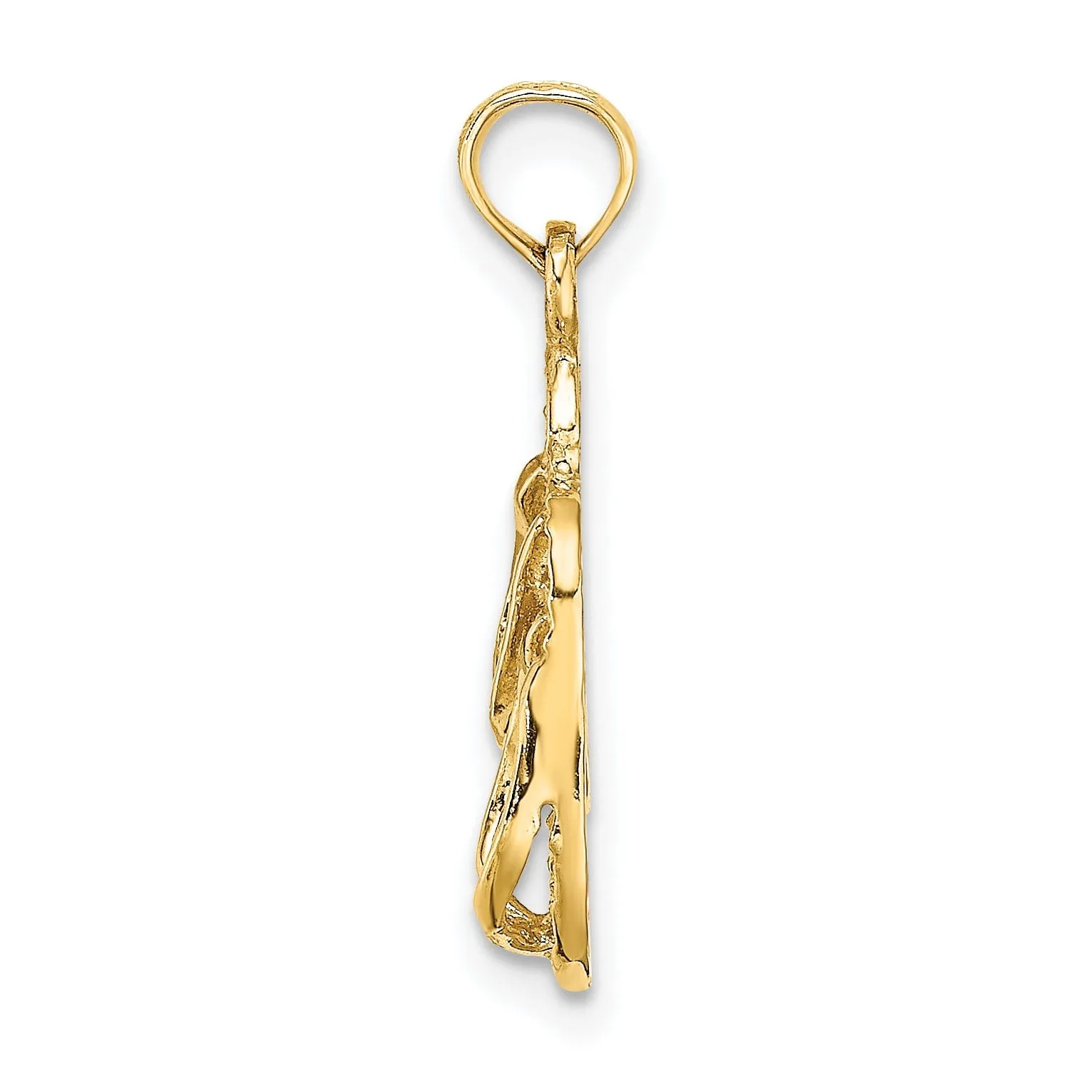 14k Yellow Gold Polished Textured Finish 3-Dimensional DESTIN, FLORIDA Double Flip-Flop Sandles Charm Pendant