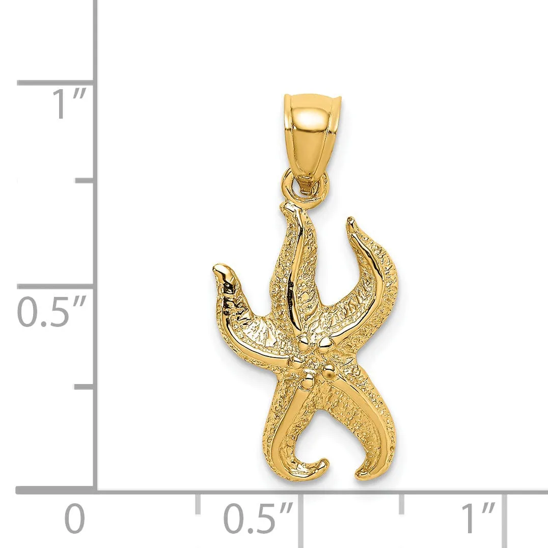 14K Yellow Gold Polished Textured Finish Starfish Charm Pendant