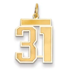 14k Yellow Gold Satin Brush Finish Medium Size Number 31 Charm Pendant