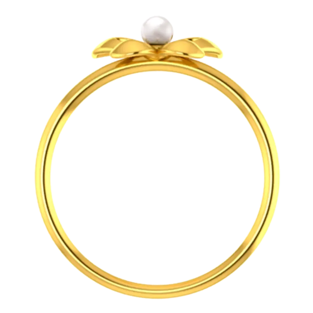 18k Gold Ring With Butterfly Wings And A Pearl In The Middle