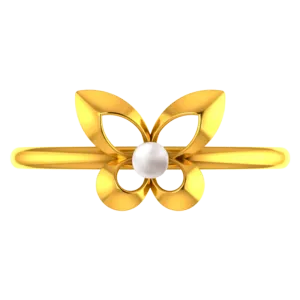 18k Gold Ring With Butterfly Wings And A Pearl In The Middle