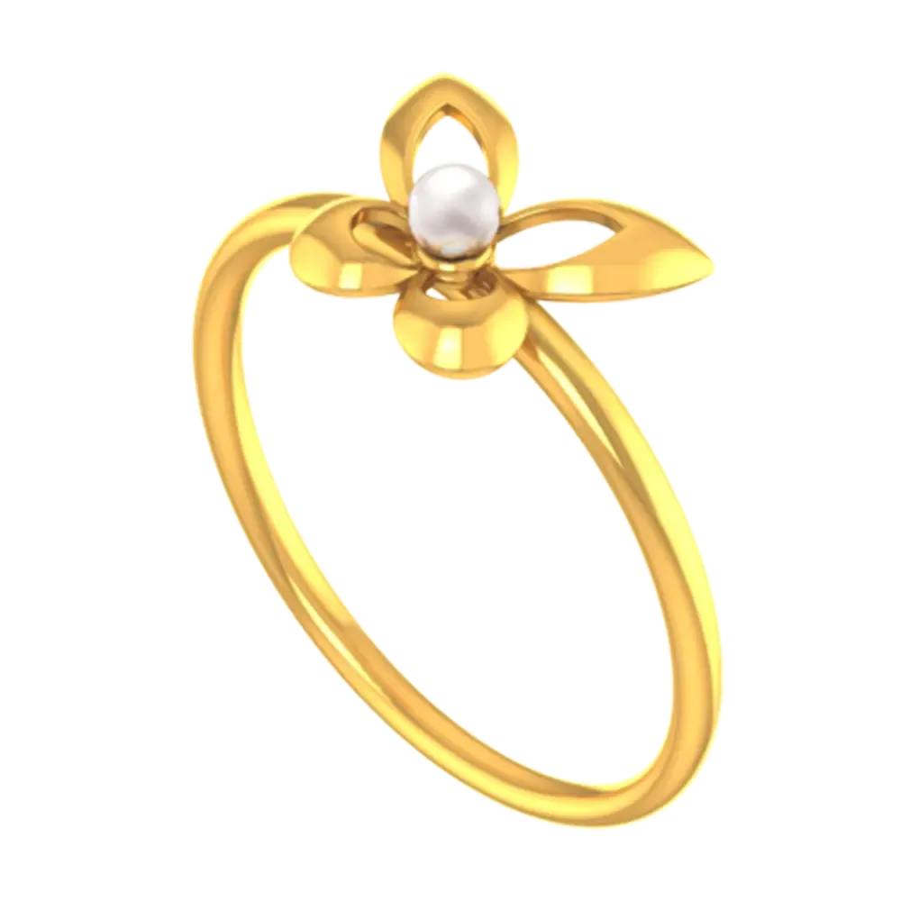 18k Gold Ring With Butterfly Wings And A Pearl In The Middle