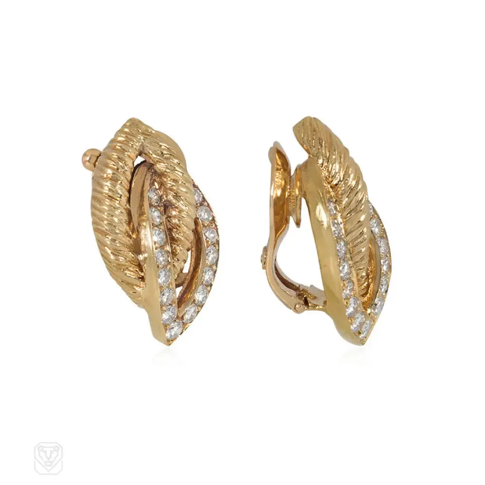 1950s gold and diamond leaf earrings, Van Cleef & Arpels