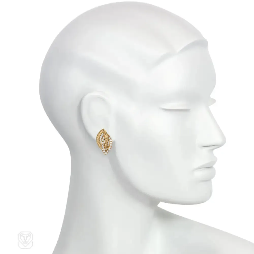 1950s gold and diamond leaf earrings, Van Cleef & Arpels