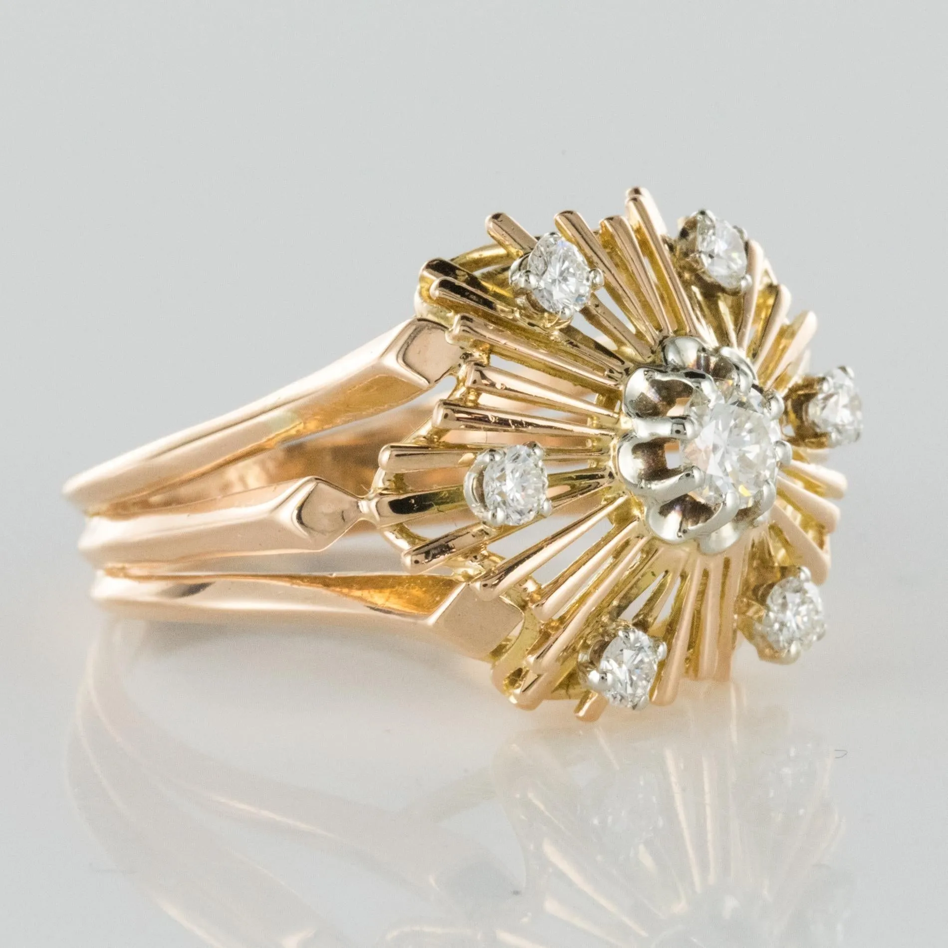 1960s Retro Diamond 18 Karat Rose Gold Radiant Ring