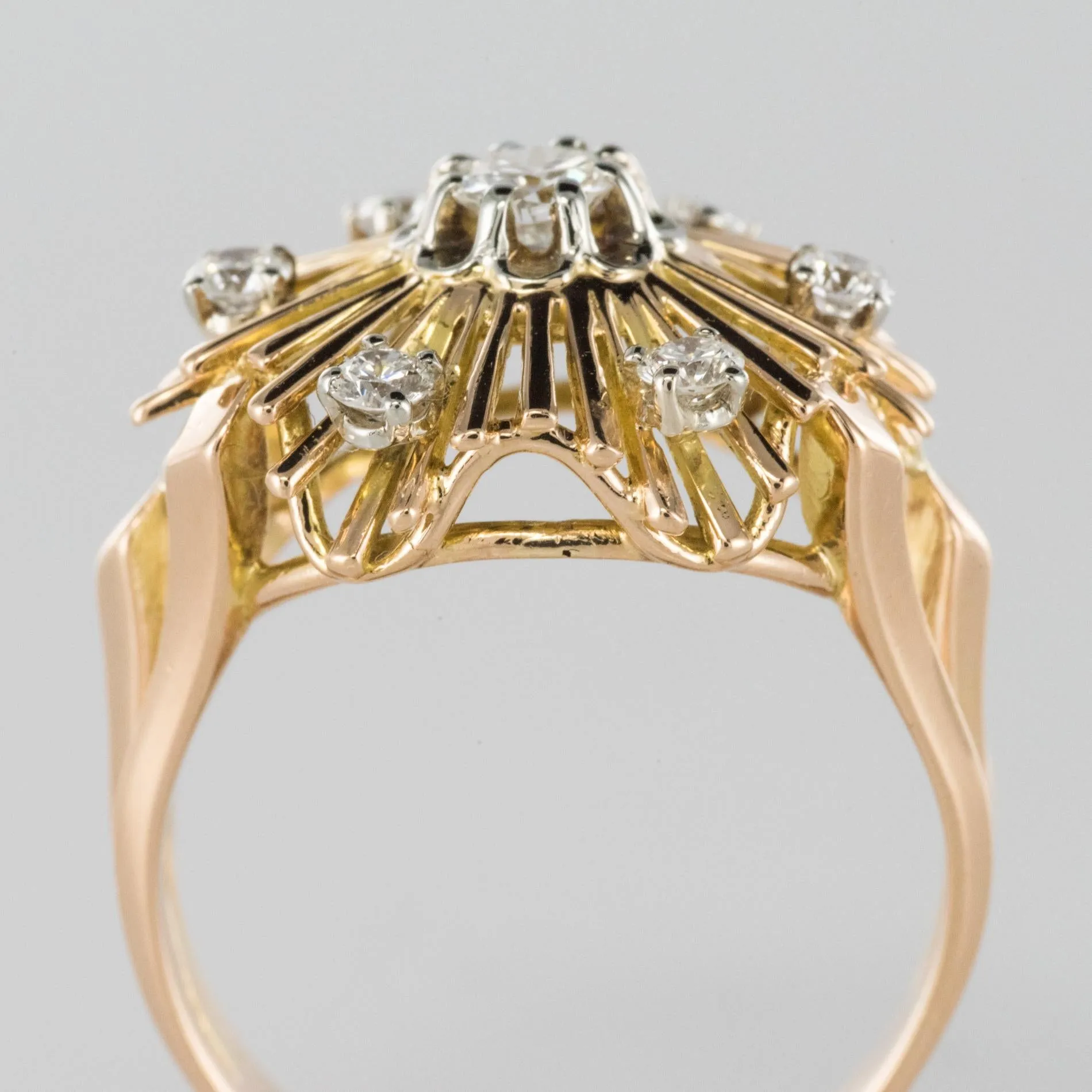 1960s Retro Diamond 18 Karat Rose Gold Radiant Ring