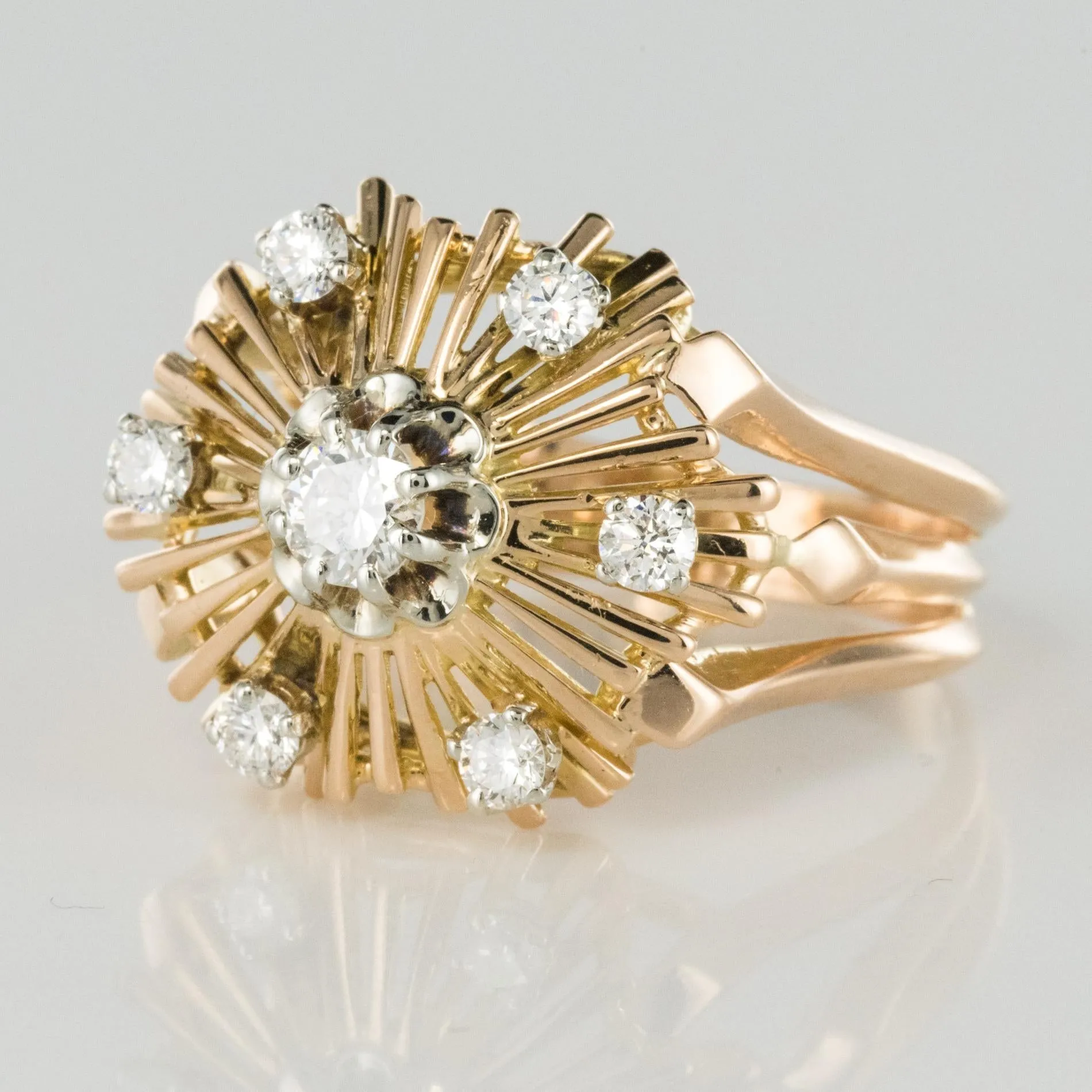 1960s Retro Diamond 18 Karat Rose Gold Radiant Ring