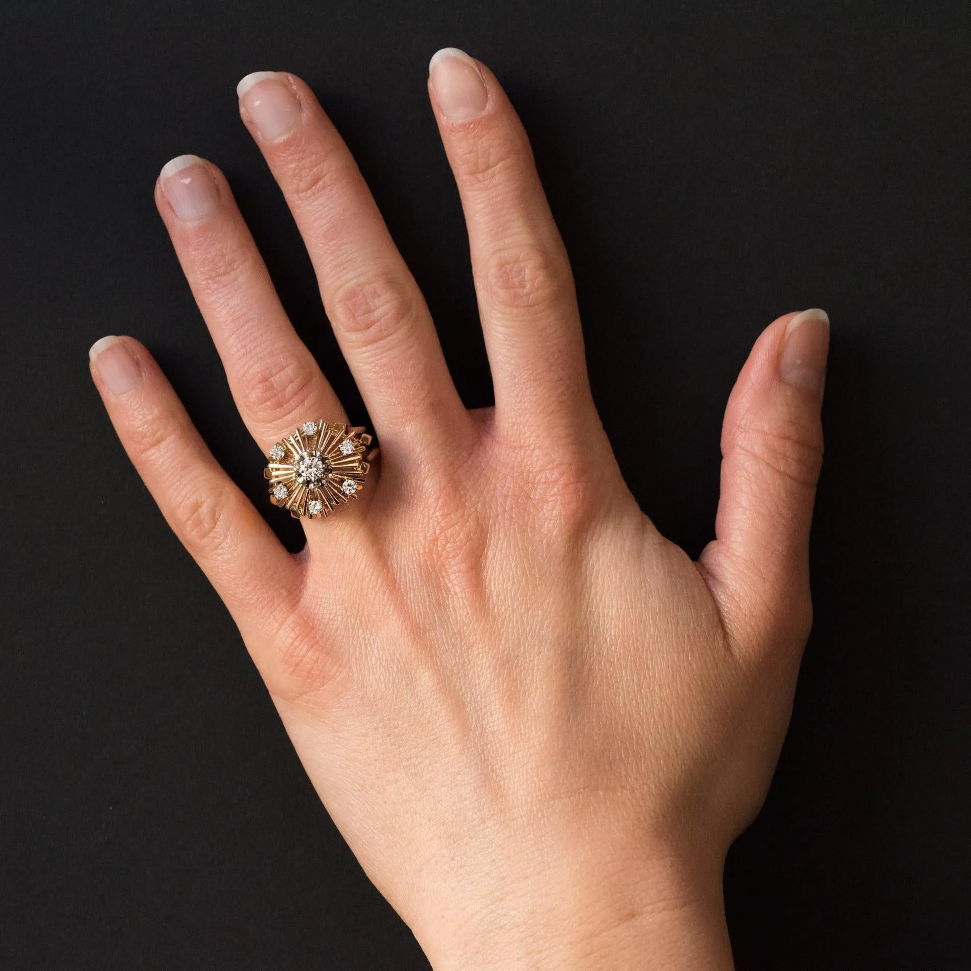 1960s Retro Diamond 18 Karat Rose Gold Radiant Ring