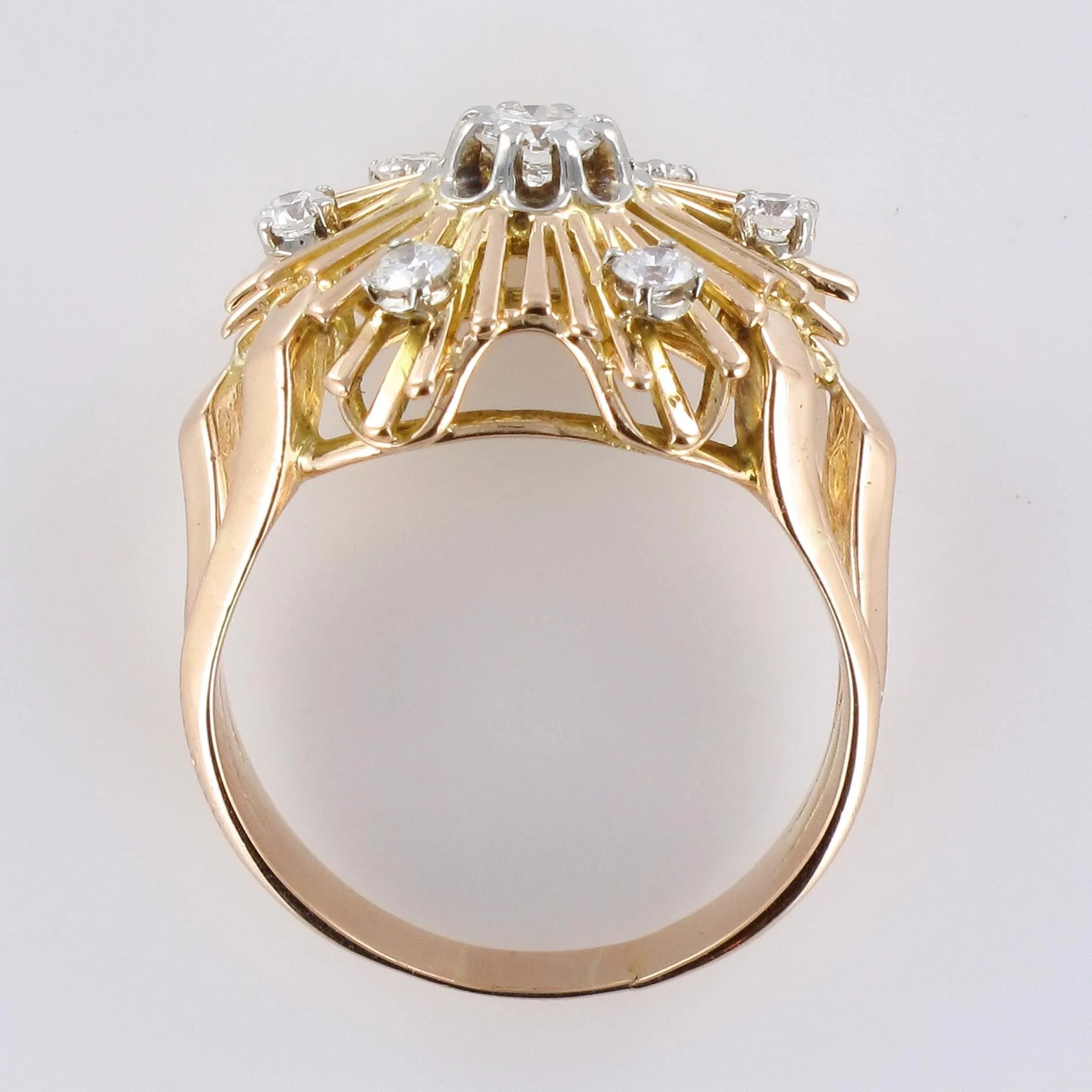 1960s Retro Diamond 18 Karat Rose Gold Radiant Ring