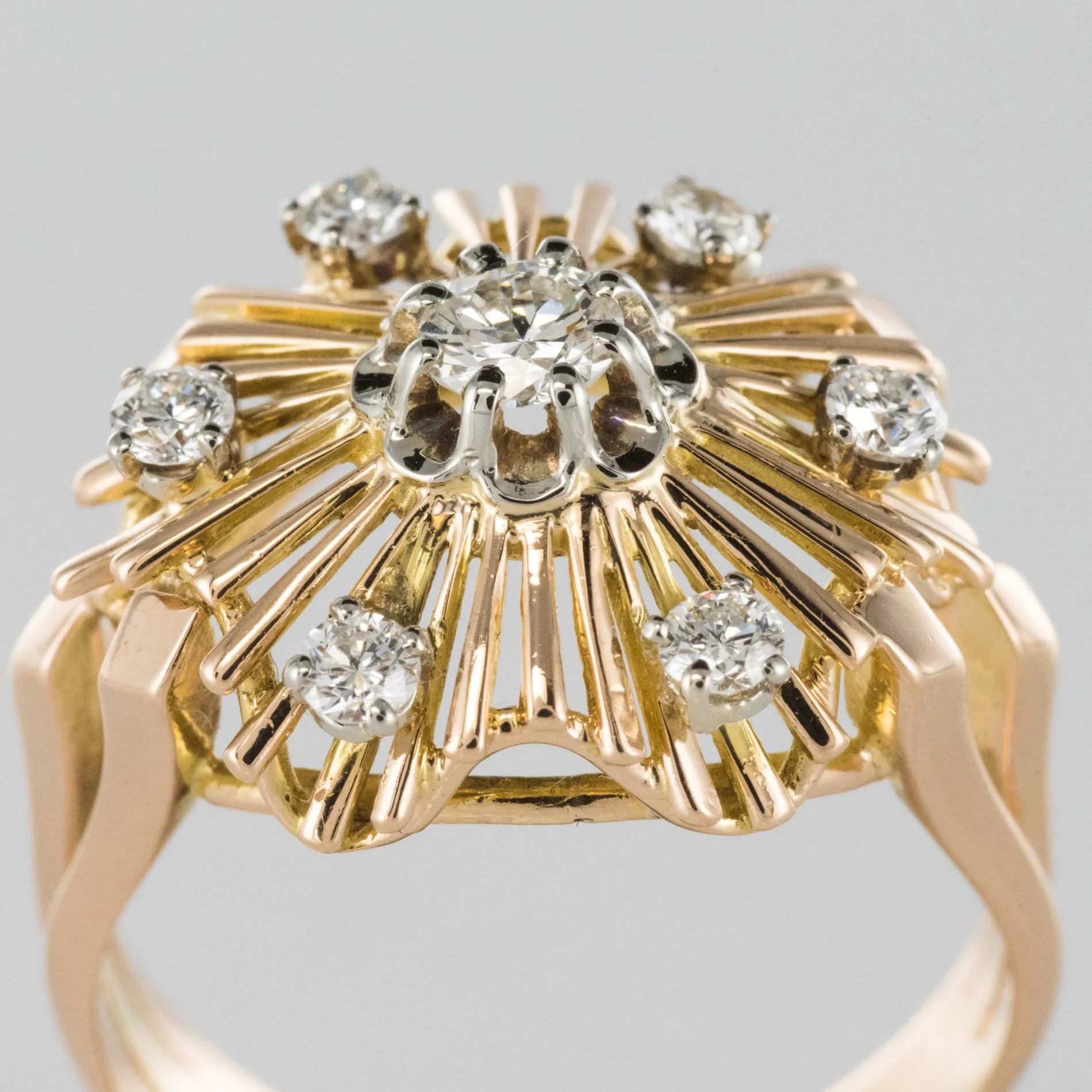 1960s Retro Diamond 18 Karat Rose Gold Radiant Ring