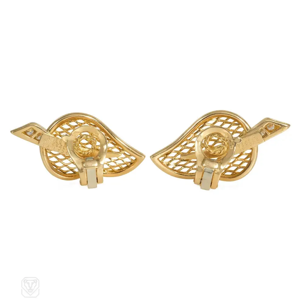 1980s Van Cleef & Arpels diamond and gold leaf earrings