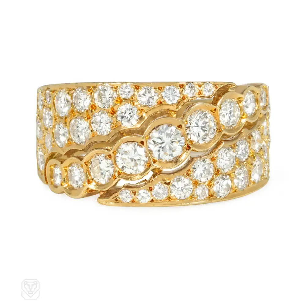 1980s Van Cleef & Arpels pierced gold and pavé diamond ring